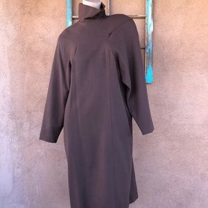 VTG 1980s Brown Wool Oversized Asymmetrical Dress  Sz S